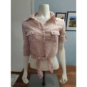 Bongo Polka Dot Button Down Blouse